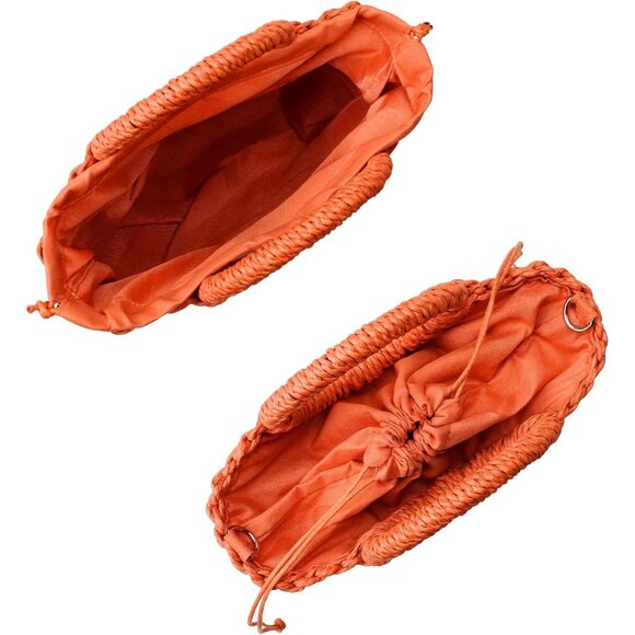 Women's Orange Straw Beach Woven Cross Body Shoulder Top Handle Satchel Handbag - Picture 5 of 6